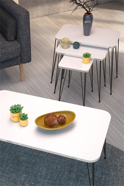 Zigon Sehpa Kr Ve Orta Sehpa Kr Set Siyah Ayak Beyaz Tel 1102