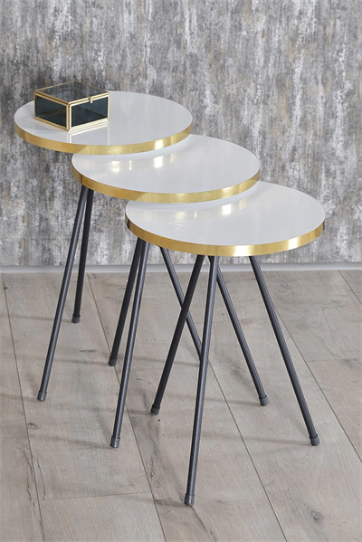 Zigon Sehpa Siyah Metal Ayak Çift Altın Beyaz 1078