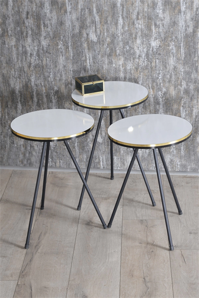 Zigon Sehpa Siyah Metal Ayak Çift Altın Beyaz 1078