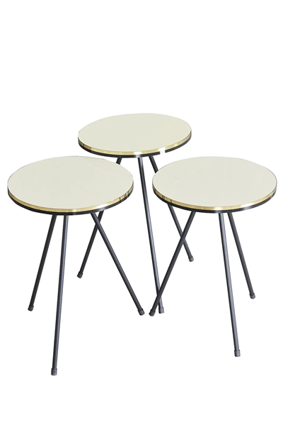 Zigon Sehpa Siyah Metal Ayak Çift Altın Krem 1079