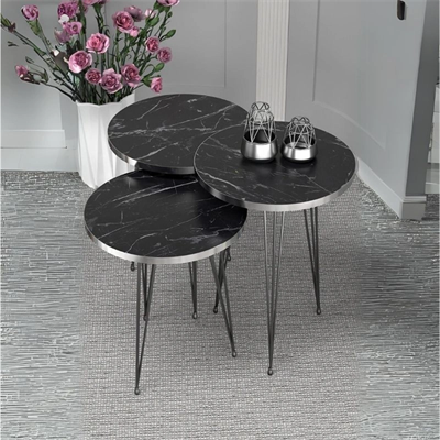 Zigon Sehpa Siyah Tel Ayak Gümüş Bendir 1089