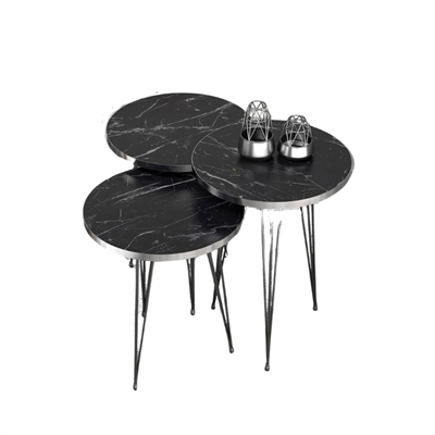 Zigon Sehpa Siyah Tel Ayak Gümüş Bendir 1089