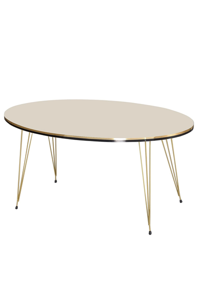 Zigon Sehpa Ve Orta Sehpa Elips Set Çift Gold Krem Tel Ayak