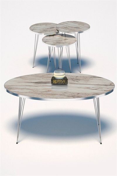 Zigon Sehpa Ve Orta Sehpa Elips Set Gümüş Efes Tel