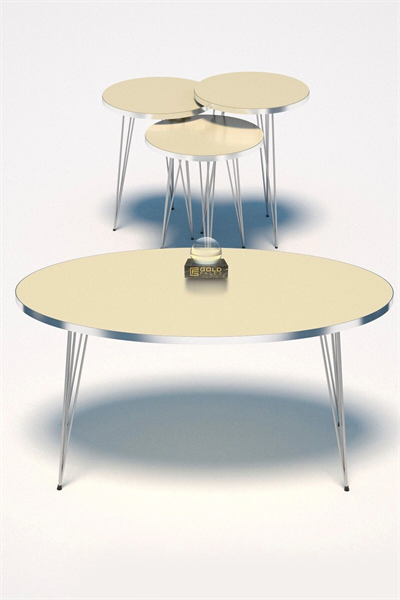 Zigon Sehpa Ve Orta Sehpa Elips Set Gümüş Krem Tel