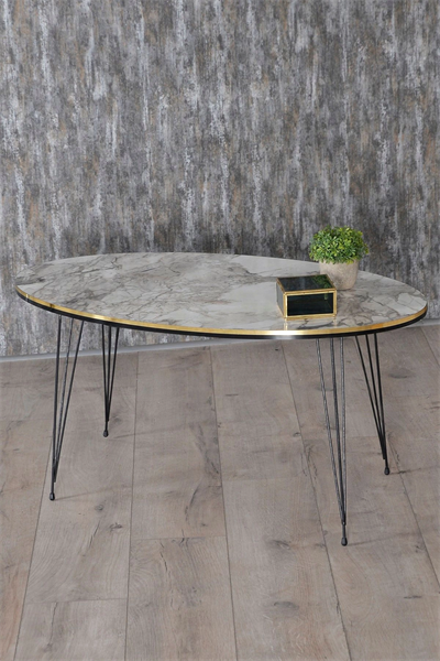 Zigon Sehpa Ve Orta Sehpa Elips Set Siyah Tel Ayak Çift Altın Efes