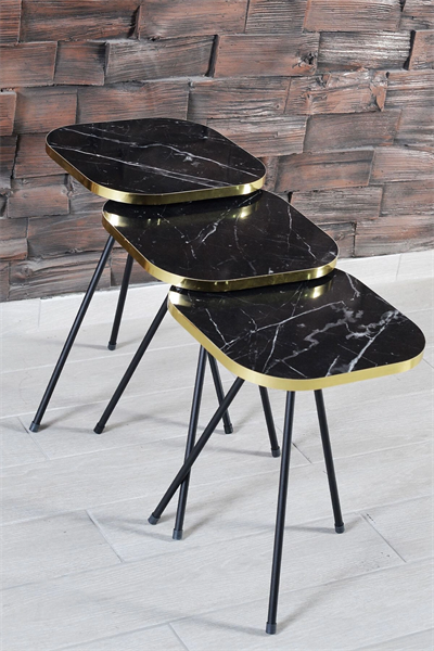 Zigon Sehpa Ve Orta Sehpa Kombin Set Siyah Ayak Altın Bendir 3201