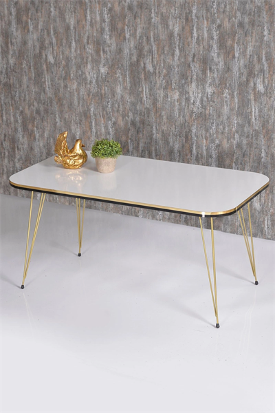 Zigon Sehpa Ve Orta Sehpa Kr Set Çift Gold Beyaz Tel Ayak