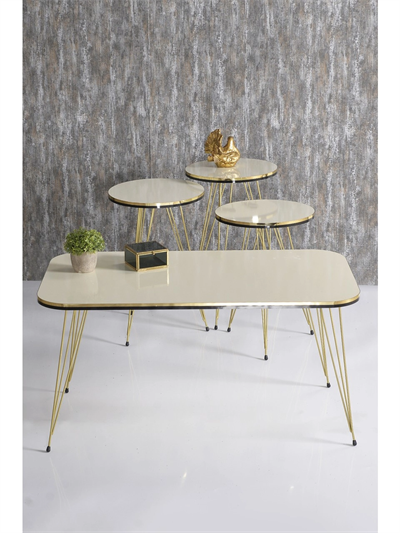 Zigon Sehpa Ve Orta Sehpa Kr Set Çift Gold Krem Tel Ayak