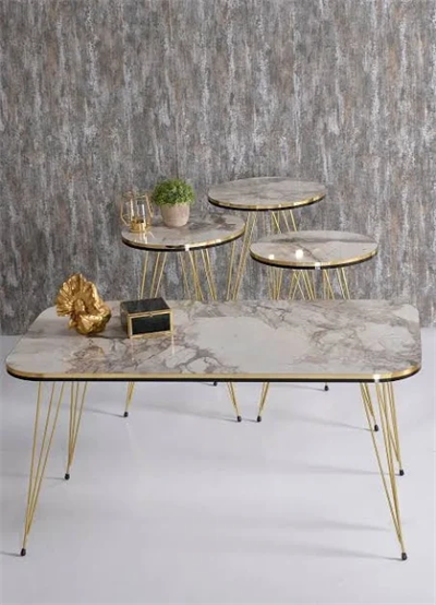 Zigon Sehpa Ve Orta Sehpa Kr Set Çift Gold Efes Tel