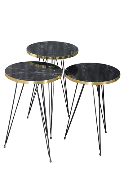 Zigon Sehpa Ve Orta Sehpa Kr Set Siyah Ayak Altın Bendir Tel