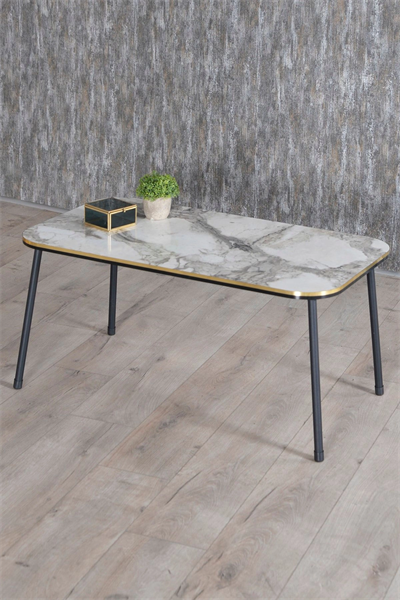 Zigon Sehpa Ve Orta Sehpa Kr Set Siyah Metal Ayak Çift Altın Efes