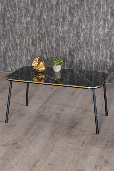 Zigon Sehpa Ve Orta Sehpa Kr Set Siyah Metal Ayak Çift Altın Bendir