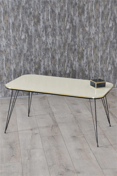 Zigon Sehpa Ve Orta Sehpa Kr Set Siyah Tel Ayak Çift Altın Krem