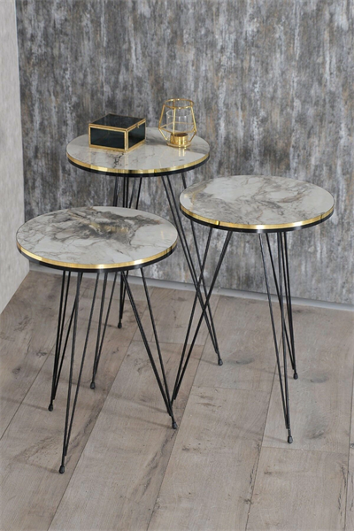 Zigon Sehpa Ve Orta Sehpa Kr Set Siyah Tel Ayak Çift Altın Efes