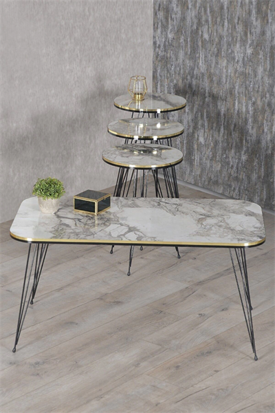 Zigon Sehpa Ve Orta Sehpa Kr Set Siyah Tel Ayak Çift Altın Efes