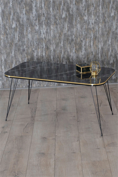 Zigon Sehpa Ve Orta Sehpa Kr Set Siyah Tel Ayak Çift Altın Bendir