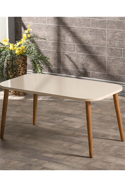 Zigon Sehpa Ve Orta Sehpa Set Ahşap Kr Torna Krem