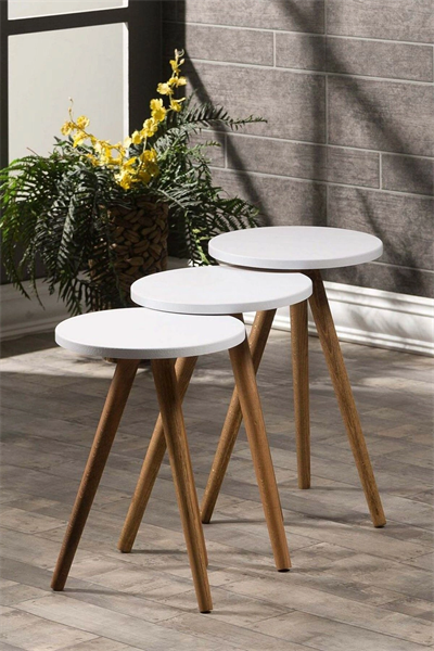 Zigon Sehpa Ve Orta Sehpa Set Ahşap Kr Torna Beyaz