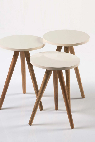 Zigon Sehpa Ve Orta Sehpa Set Ahşap Kr Torna Krem