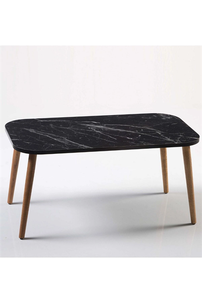 Zigon Sehpa Ve Orta Sehpa Set Ahşap Kr Torna Siyah Mermer Desen