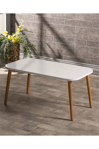 Zigon Sehpa Ve Orta Sehpa Set Ahşap Kr Torna Beyaz