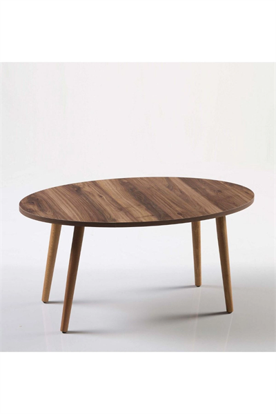 Zigon Sehpa Ve Orta Sehpa Set Ahşap Torna Elips Ceviz