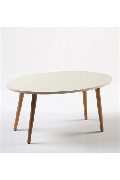 Zigon Sehpa Ve Orta Sehpa Set Ahşap Torna Elips Krem