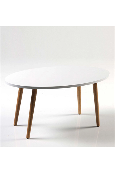 Zigon Sehpa Ve Orta Sehpa Set Ahşap Torna Elips Beyaz