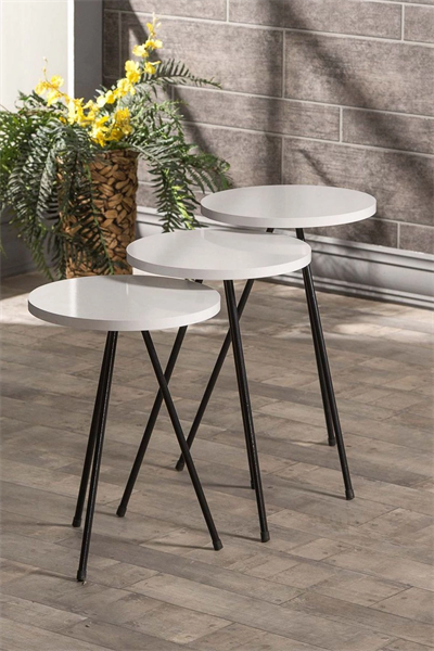 Zigon Sehpa Ve Orta Sehpa Set Kr Metal Beyaz