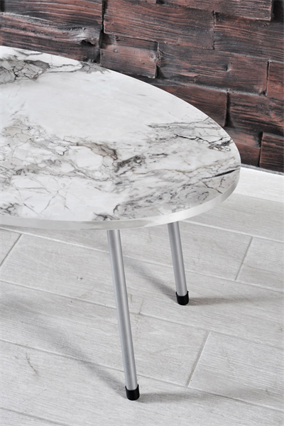 Zigon Sehpa ve Orta Sehpa Elips Gümüş Metal Ayak Gümüş Efes Set