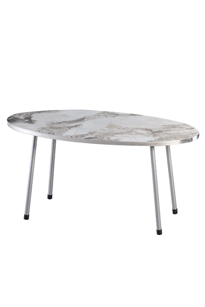 Zigon Sehpa ve Orta Sehpa Elips Gümüş Metal Ayak Gümüş Efes Set