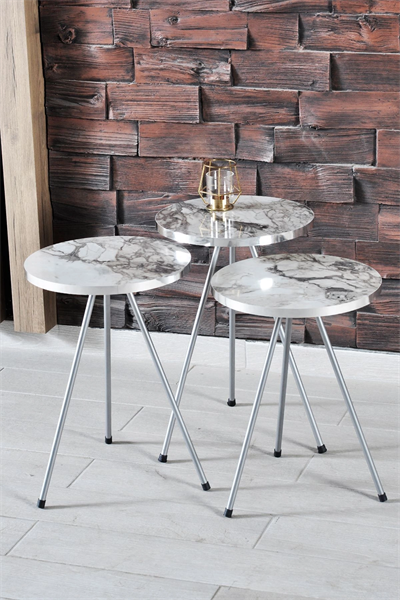 Zigon Sehpa ve Orta Sehpa Elips Gümüş Metal Ayak Gümüş Efes Set