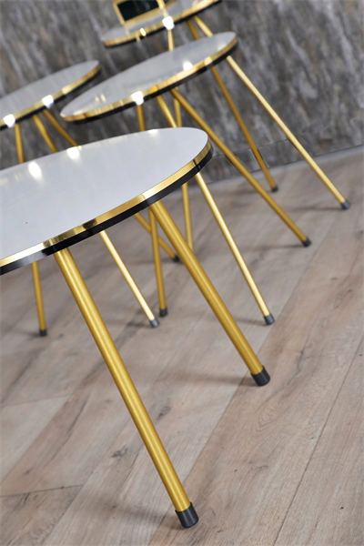 Zigon Sehpa ve Orta Sehpa Elips Set Çift Gold Beyaz Metal