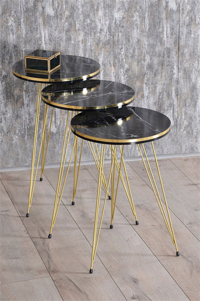 Zigon Sehpa ve Orta Sehpa Kr Set Çift Gold Bendir Tel