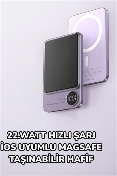 iOS Uyumlu 22.5W Hızlı Şarj Magsafe Powerbank Dijital Göstergeli 10.000 mAh