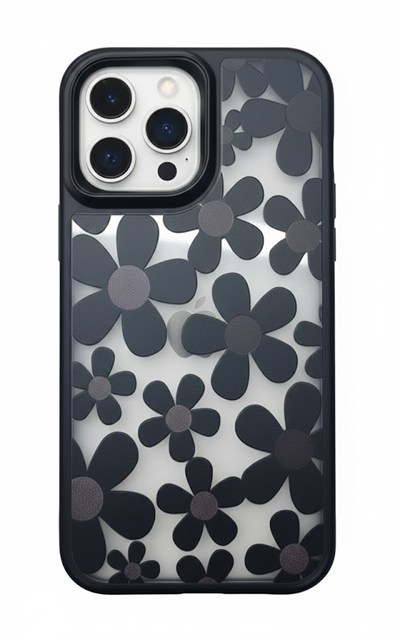 iPhone 16 Pro Max Çiçekli Kılıf Bağlama Aparatlı Siyah