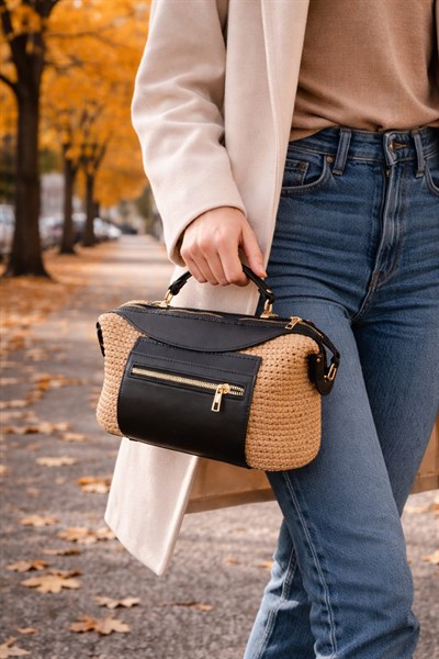 Kahverengi derili bej Çanta