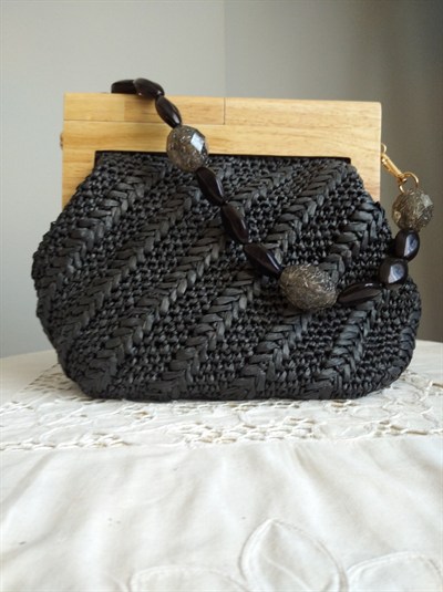 Siyah Ahşap Burslu Çanta