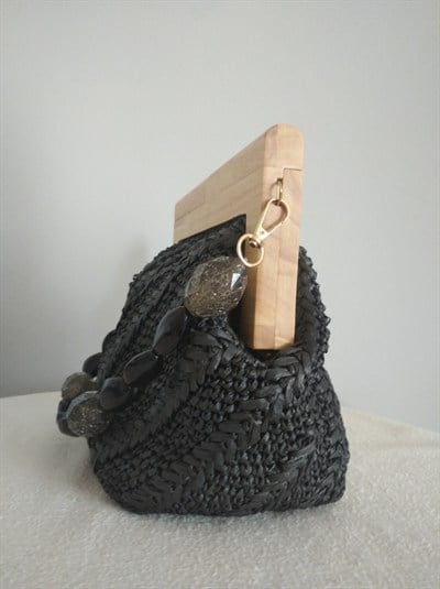 Siyah Ahşap Burslu Çanta