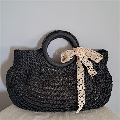 Siyah Ahşap Burslu Çanta