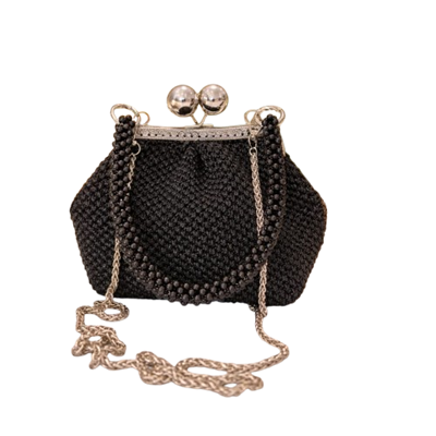 Siyah simli inci tokalı çanta