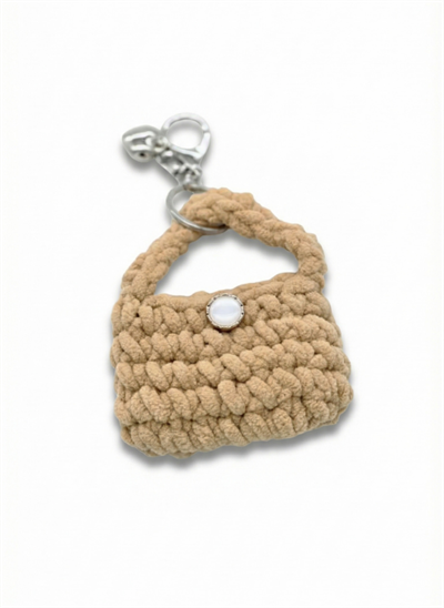 Krem Peluş Mini Çanta Formlu Charm Anahtarlık / Aksesuar