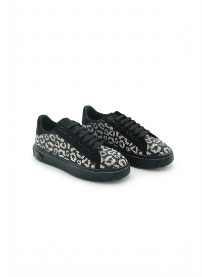 Luvesta Taşlı Sneaker Gri - Siyah Leopar
