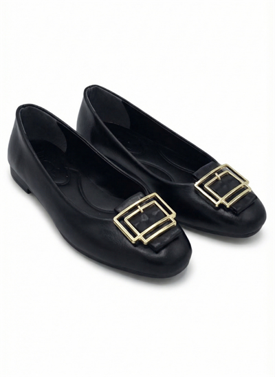Luvestashoes Gold Çerçeve Tokalı Babet Siyah