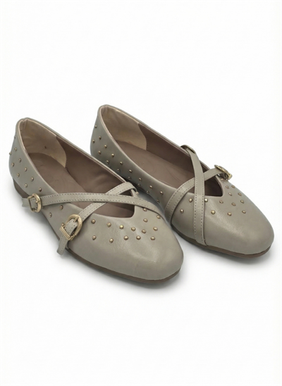 Luvestashoes Metalik Bej Trok Detaylı Ortopedik Babet