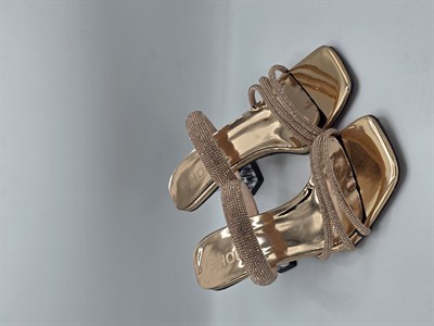 LUVESTASHOES SİMLİ TAŞLI KARE BURUNLU TOPUKLU TERLİK BAKIR