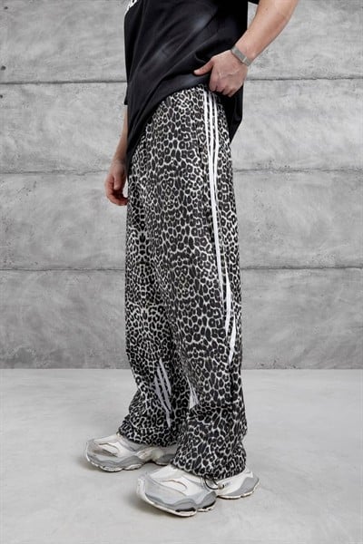 Leopar Desen Kahvrengi Paraşüt Kumaş Eşofman Altı