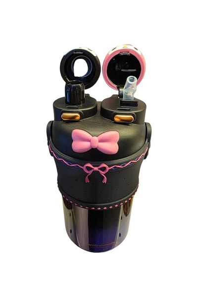 LİSANSLI MY MELODY FİGÜRLÜ 2 KAPAKLI ÇELİK MATARA ASKILI PİPETLİ VE NORMAL İÇİM 550 ML
