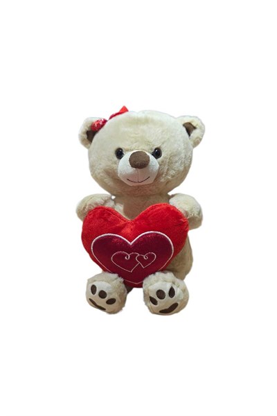 Peluş Ayı 30 cm Kırmızı Tokalı ve Kalpli